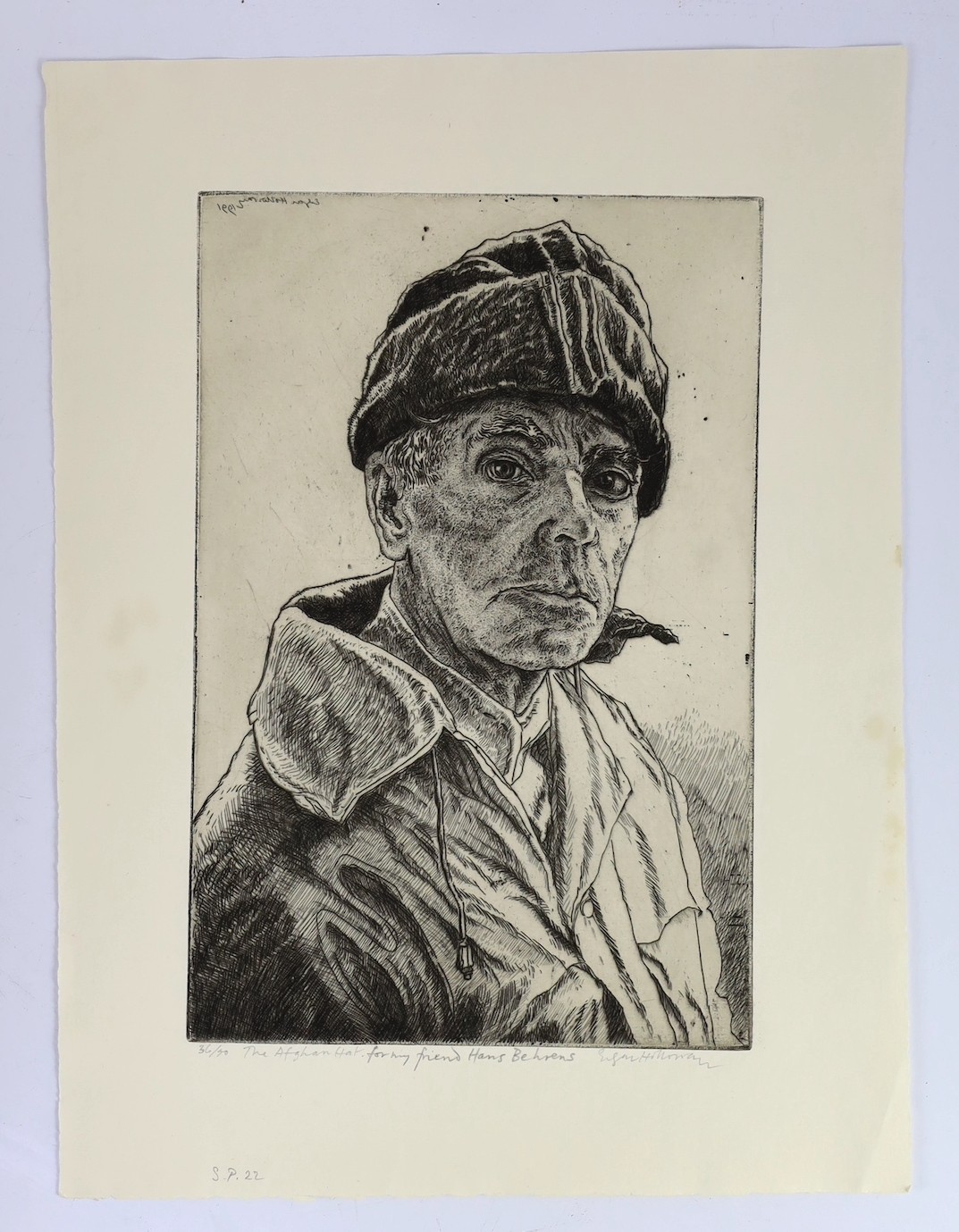 Edgar Holloway (British, 1915-2008), 'The Afghan Hat', drypoint etching, 28.5 x 19cm, sheet 38 x 28.5cm